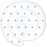 Totsy Baby Cuscino da letto XXL a forma di serpente, cuscino per allattamento, rotolo di cuscino decorativo, bordo serpente, fatto a mano, cotone Stelle grigie su bianco 200 cm