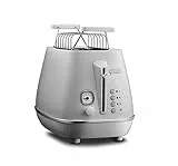 De'Longhi Tostapane Distinta Moments CTIN2103.W - Tostapane a 2 slot con inserto per panini, in acciaio inox con elegante finitura metallizzata opaca con dettagli cromati, adatto per Nespresso Gran