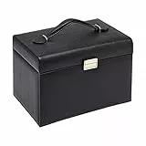 Amazon Basics Rettangolare, Organizer da viaggio di grandi dimensioni con 6 custodie per gioielli con 3 cassetti e specchio, Nero, L 10.2'L x 7.3'W x 7.0'H 26.8 x 18.5 x 17.2cm