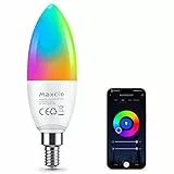WiFi Lampadina LED Intelligente E14, Maxcio Lampadine Candela LED 5W=40W, Compatibile con Alexa e Google Home Dimmerabile RGB Colore Cambiano Lampadina 2700-6500K Bianco Freddo Caldo, APP Controllo