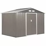 Outsunny Casetta da Giardino con Base e Doppie Porte Scorrevoli in Lamiera di Acciaio, Capanno da Giardino in Acciaio, 277x195x192cm, Grigia