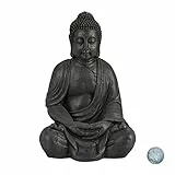 Relaxdays Statua del Buddha Seduto XL 70cm, per Giardino, Soggiorno, in Ceramica, Impermeabile Anti-Gelo Grigio Scuro