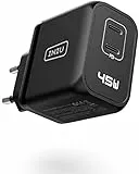 45W Caricatore USB C, INIU Doppio USB C Caricabatterie, GaN Tech Alimentatore USB C Super Fast Charging 45W per Samsung Galaxy S23 Ultra S22+ S21, iPhone 15 14 13 Pro Max iPad Macbook Air, Steam Deck