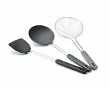 Joseph Joseph Nest Fusion Set di 3 Utensili per Wok in Silicone Acciaio Inox, Spatola, Cucchiaio e Schiumarola, senza BPA, Antiaderente, Resistente al Calore