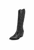 QUEEN HELENA Stivali Camperos di Pelle a Punta con Tacco Western Texani Invernali Scarpe Donna LOCA (Nero, 36)