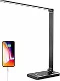 Chesbung Lampada da Scrivania LED, Lampada da Tavolo, 5 Modalità Colore, 10 Luminosità Dimmerabili, Funzione di Cronometraggio, Tocco-Controllo, Ricarica USB per Smartphone (Nero)