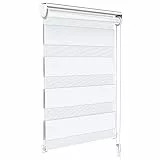 VOUNOT Tenda a Rullo Doppia Strato Oscurante Giorno e Notte, Catenella Laterale, Bande Trasparenti e Opache, Tenda Interno Zebra Blinds Bianco, 45 x 150 cm