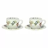 THUN - Set Tazze Colazione da 2 per tè, caffè, Tisana e Latte, Decorate con Farfalle - Accessori Cucina - Linea Farfalle in Festa - Formato Grande - Porcellana - Piattino 17,5 x 2,5 cm