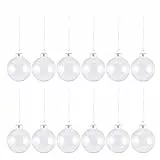 Heallily 12 palline in vetro trasparente per albero di Natale, palline da appendere, con coperchio, 6 cm