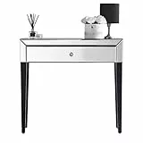 CARME - Toeletta Laguna Specchio, 1 Cassetto, Maniglia in Cristallo, Design Moderno in Vetro, Tavolo da Toilette per Gioielli e Cosmetici, Mobile Camera da Letto, Colore Oro Rosa