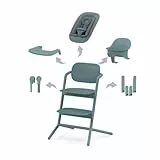 CYBEX Gold LEMO Seggiolone 4-in-1, 0 - 99 Anni, Dalla Nascita, Include Sdraietta, Sedile per Bambini, Vassoio, Riduttore per Neonati, Poggiatesta e Adattatore, Alluminio/Plastica, Stone Blue (Blu)