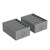 SONGMICS Set di 2 Organizzatori per Armadio a 6 Scomparti, Scatole per Biancheria Pieghevoli, Contenitori per Guardaroba, 42 x 30 x 17 cm, per Pantaloni, Vestiti, Grigio Tortora RUS009G02