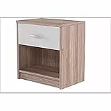 Stella Trading, Comodino PEPE in rovere sonoma, bianco, Comodino semplice con un cassetto adatto ad ogni letto e camera da letto, 39 x 41 x 28 cm