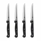MasterChef Coltelli da Bistecca, Coltello Carne, Seghettato, Fiorentina Set da Cucina Professionali, Prova di Calore, Manici Neri, Acciaio Inossidabile, Lavabile in Lavastoviglie, 4 Pezzi
