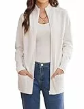 GRACE KARIN Maglia Casual Donna Maniche Lunghe Tinta Unita con Cerniera Due Tasche Bianco S