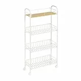 Amazon Basics Carrello portavivande con ripiani in legno, 4 ripiani, colore bianco