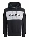 JACK & JONES Felpa con Cappuccio con Logo Colourblocking, Schwarz Black Reg, X-Small