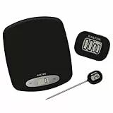 Salter 1008 GSBKXR Set Regalo da Cucina, per Principianti, Bilancia da Cucina 5 kg Termometro A Lettura Immediata, Timer, Graduazioni di 0,1 °c, Timer 99 Min. 59 Sec., Display di Facile Lettura, Nero