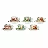 THUN, Set 6 Tazzine Caffè in Porcellana con Decorazione Floreale Primaverile, Linea Fiori e Fantasia, tazzina 100 ml; Ø 6 cm; h 5 cm; piattino Ø 11.5 cm