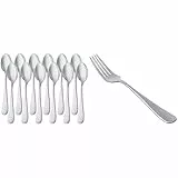 AmazonBasics - Forchette da tavola in acciaio inox con bordo arrotondato, confezione da 12 pezzi & - Cucchiaino da caffè in acciaio inox, con bordo arrotondato, Confezione da 12