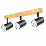 TaFiCo Lampada Faretti Soffitto Orientabili Nera - Plafoniere Led GU10 Faretti da Soffitto 3 Luci Moderna Faretto parete Legno Applique Cucina Camera da Letto Soggiorno Corridoio(Senza Lampadina)