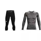 Under Armour UA HG 3/4, Leggings Uomo, Black White, L & HeatGear, Maglietta a Maniche Lunghe, Uomo, Grigio (Carbon Heather/Black), L