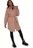 Chi Chi London Cappotto Oversize Manica a Sbuffo con Cravatta in Vita in Rosa, Pink, 46 Donna