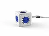 Allocacoc PowerCube Extended IT; BLU - Multipresa Cubo Powercube, 3 prese da 10/16A, 2 prese Schuko + 10A- Cavo 1.5M