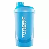 NTROPIC ENERGY - Bottiglia shaker per proteine, tappo a vite - 600 ml (blu trasparente) | per frullati proteici, bevande pre allenamento e bevande energetiche in polvere | a prova di perdite, durevole