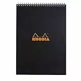Rhodia 185009C blocco a spirale Notepad, A4 (21x29,7 cm), 80 pagine a strappo, quadretti 5x5, carta Clairefontaine bianca 80 g/m², copertina arancione