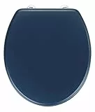 Wenko Copritoilette Prima Blu Scuro Opaco, Copritoilette Retrò, Copri Water con Ammortizzatore da Parete Ed Elementi di Fissaggio in Acciaio Inox, Adatto a Sciacquone, Copri Water in Mdf, 37 X 41 Cm