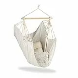 Relaxdays Sedia Sospesa, Moderna, Poltrona in Cotone per Bambini e Adulti, Indoor e Outdoor, Fino a 150 kg, Beige