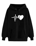 Yuson Girl Donna Felpa con Cappuccio con Tasche Modello di Cuore Cappotto Donna Invernale Autunno Elegante Lungo Cotone Hoodies Classico Felpa Outwear Tops Maglione Donna(Nero, L)