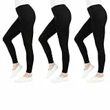 FM London (Pacchetto da 3) Leggings Donna - Leggins Opachi per Donna - Aderenti e Confortevoli per Uso come Leggings da Palestra o Casual - Leggings Neri Comfort - Leggings senza Cuciture