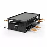 Princess 162655 Padella per raclette in acciaio nero, per 8 persone e con piattaforma per riporre le padelle da raclette usate, ampia superficie di cottura 44 x 25 cm, termostato regolabile, 1300 Watt