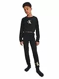Calvin Klein Knit Pj Set (LS & Cuffed Pant) Pigiama, Pvhblack/W/Pvhblack, 10-12 Years Bambino