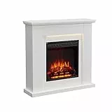 CrownFlame Pandora Camino Elettrico da terra,Caminetto Elettrico con Riscaldamento 1000/2000 W, Effetto Fiamma realistico in 3D, Illuminazione LED, Controllo remoto, Timer, Termostato - bianco