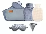 Hitopin 3 in 1 Borsa Dell'acqua Calda, con Copertura in Vita+Morbida Copertura in Peluche+Maschera per Gli Occhi+Imbuto, per Alleviare i Dolori Muscolari, Mestruali e Articolari (1L, Grigio)
