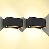 Kingwen 20W Applique da Parete Interno/Esterno 2 Pezzi Applique da Esterno 3000K Bianco Caldo Lampade da Parete Angolo del Fascio Regolabile Applique IP65 Impermeabile Nero Aapplique Esterno​