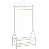 SONGMICS HSR07W - Appendiabiti Vintage con 2 Ripiani in Metallo, Bianco crema, 92 x 41 x 173 cm