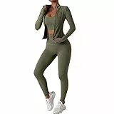 CNASA 3-Piece Activewear Gym Set, Leggings senza cuciture a vita alta manica lunga Stretch, Reggiseno sportivo Yoga Activewear, Nuovo Zip Running Outer Sportswear Traspirante Asciugatura rapida