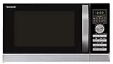 Sharp R843INW microonde 3 in 1 con aria calda, grill e convezione / 25 L/1000 W grill / 2500 convezione / 10 programmi automatici / programma pizza / piatto rotante in metallo (30 cm) / argento