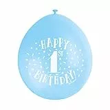 Unique Party 56030 - Palloncini di Compleanno in Lattice - 23 cm - Happy 1st Birthday - Confezione da 10 - Blu