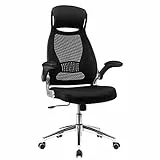 SONGMICS OBN86BK Sedia da ufficio ergonomica, girevole, con braccioli regolabili in altezza, schienale in tela traspirante, nera, 64 x 55 x (117-126,5) cm