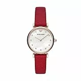 Emporio Armani Orologio Donna, movimento a due lancette, cassa in acciaio inossidabile oro rosa 32 mm con cinturino in pelle, AR11388
