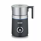 SEVERIN SM 3587 Spuma Plus Montalatte con Capienza 700ml, 13 Programmi Automatici, Monta fino a 350ml e scalda fino a 700ml di latte, Montalatte Elettrico 500 W, Acciaio inox/Nero