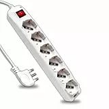 V-TAC Ciabatta Multipresa Elettrica con Interruttore e Cavo da 1,5 Metri - 6 Prese 10/16A Bipasso + Shuko - Spina 16A - Presa Elettrica per Casa, Ufficio, Negozio - Colore Bianco