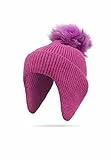 QUEEN HELENA Cappello Invernale Morbido Caldo Berretto con PON PON Paraorecchie Cappellino Berretto Donna CP01 (Fucsia)