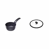 Moneta Etnea Casseruola 1 manico, Effetto pietra, Alluminio forgiato, 16 cm & Coperchio Vetro, Bordo Silicone, Vetro, Trasparente, 16 cm