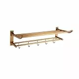 Portasciugamani da parete a doppio strato, in ottone, con ganci, pieghevole, multifunzione, ideale per bagno e cucina, lunghezza 50 cm